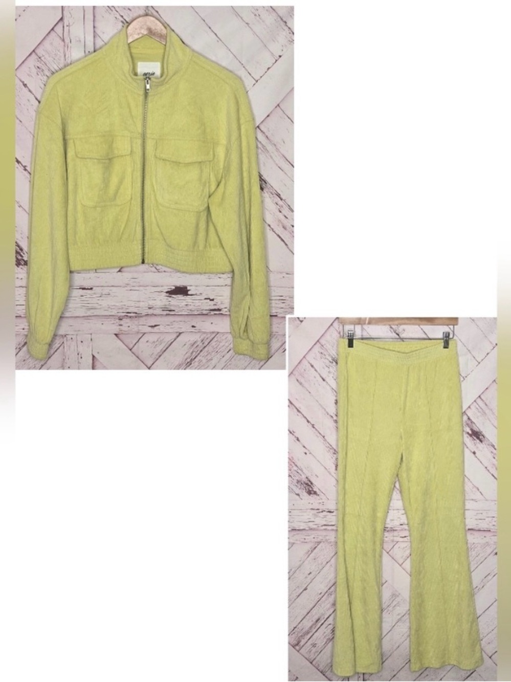 Aerie Groove-On Velour Track Suit Set Lemon Lime Green